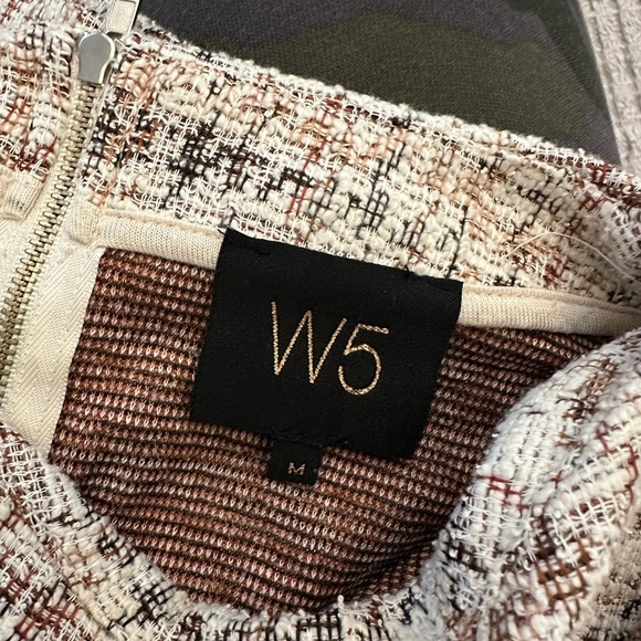 W5 Womens Top Small Tan Tweed 3/4 Sleeve Office Career Light Fringe Back Zip - Picture 4 of 4